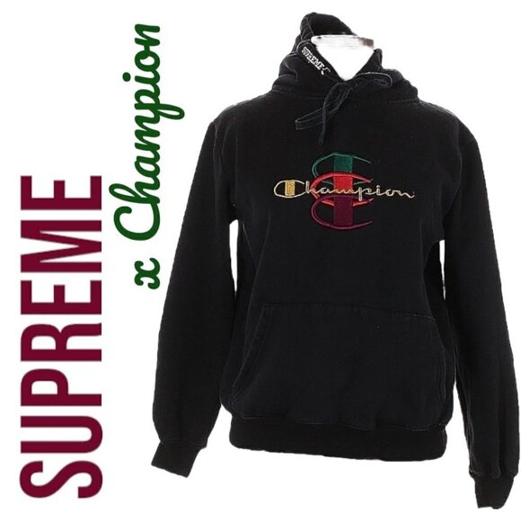 SUPREME x CHAMPION Collab Stacked C Hoodie Black Youth Large - Picture 7 of 8